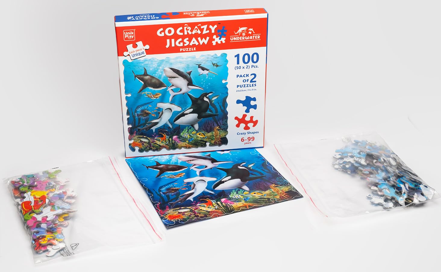 Unik Play Go Crazy Jigsaw Puzzle for Kids and Adults | Attractive Cartoon Print Puzzle with 2 Puzzle Trays for Age 6 to 99 Years-100 Pcs | Unique Pieces | Underwater Theme