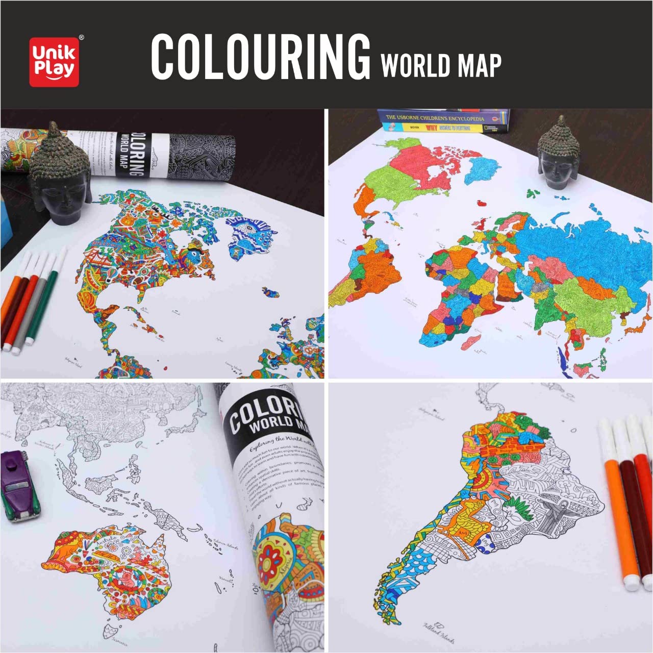 UnikPlay Colouring Maps | Educational & Fun Family Time Activity | Geography Learning | Stress Busters | Gifts for Travelers | for Kids and Adults (India)