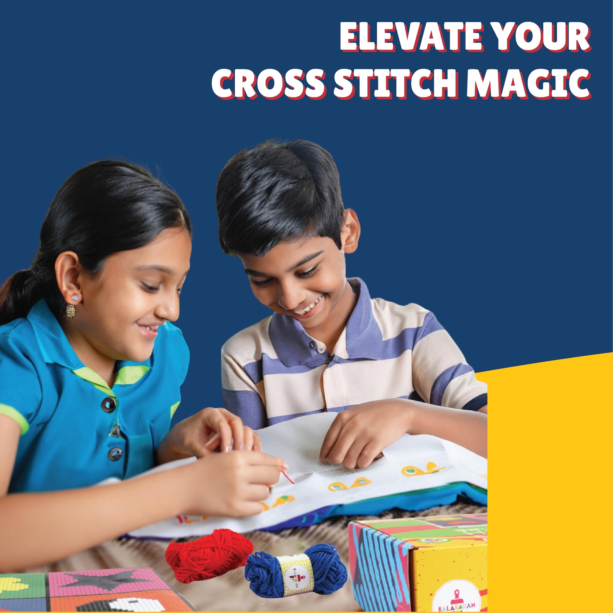 Kalakaram Make Your own Cross Stitch Bag, Easy and Beginner Friendly DIY Cross Stitch Embroidery Kit, Kids Art and Craft Educational Kit