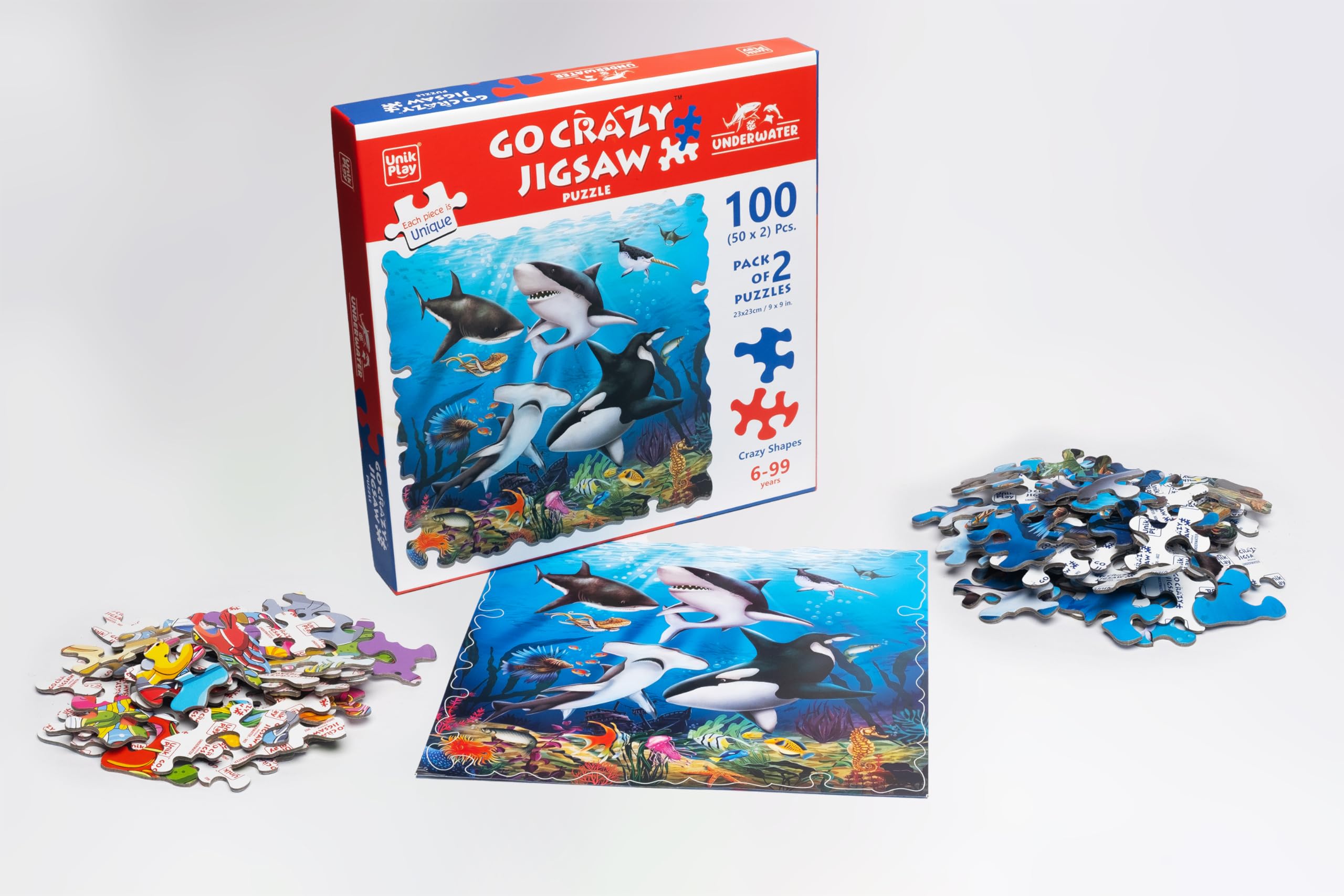 Unik Play Go Crazy Jigsaw Puzzle for Kids and Adults | Attractive Cartoon Print Puzzle with 2 Puzzle Trays for Age 6 to 99 Years-100 Pcs | Unique Pieces | Underwater Theme